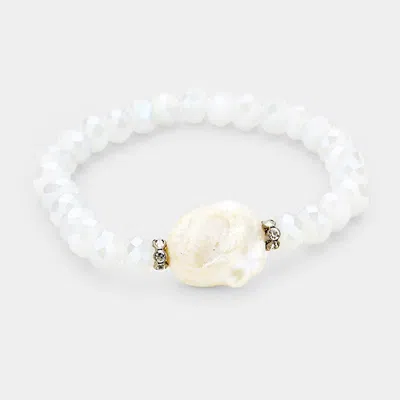 Fashnzfab Freshwater Pearl Accented Beaded Stretch Bracelet Cream, Gray, Hematite In Multi
