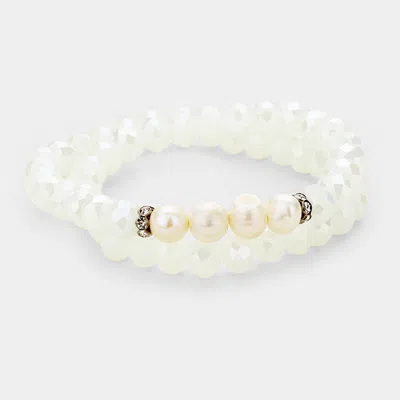 Fashnzfab Freshwater Pearl Accented Beaded Wrap Stretch Bracelet Cream, Hematite, White In Multi
