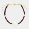 Fashnzfab Freshwater Pearl Accented Faceted Beaded Adjustable Cinch Pull Tie Bracelet In Brown