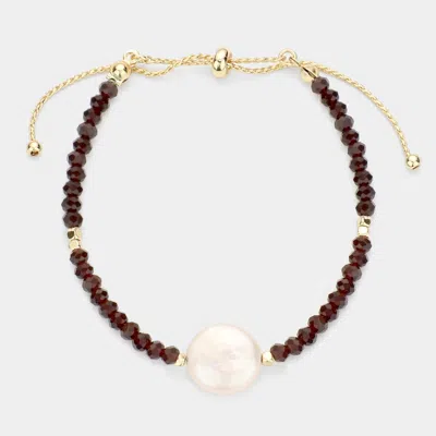 Fashnzfab Freshwater Pearl Accented Faceted Beaded Adjustable Cinch Pull Tie Bracelet In Brown