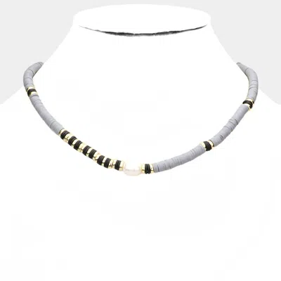 Fashnzfab Freshwater Pearl Accented Heishi Beaded Necklace In Silver