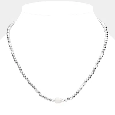 Fashnzfab Freshwater Pearl Accented Metal Ball Necklace In Metallic