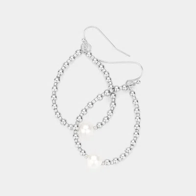 Fashnzfab Freshwater Pearl Accented Metal Ball Open Teardrop Dangle Earrings In White