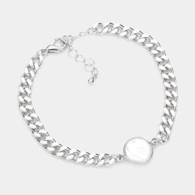 Fashnzfab Freshwater Pearl Accented Metal Chain Link Bracelet Rhodium In Metallic