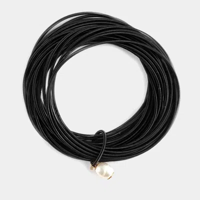 Fashnzfab Freshwater Pearl Charm Guitar String Stackable Stretch Bracelet Black