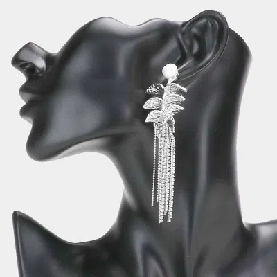 Fashnzfab Freshwater Pearl Metal Sprout Detail Chain Tassel Earrings - Rhodium In Metallic