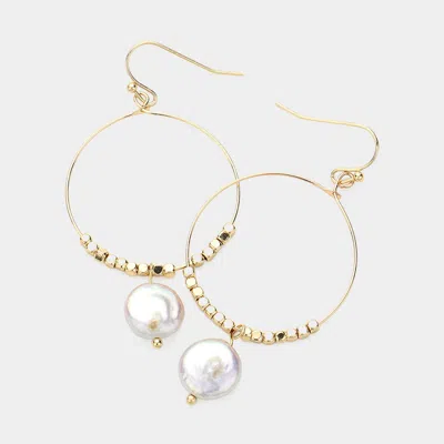Fashnzfab Freshwater Pearl Pointed Open Circle Wire Dangle Earrings In Multi