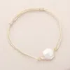 Fashnzfab Freshwater Pearl Pointed Waxed Thread Adjustable Bracelet Gold, Ivory In Multi