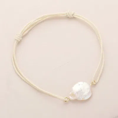 Fashnzfab Freshwater Pearl Pointed Waxed Thread Adjustable Bracelet Gold, Ivory In Multi