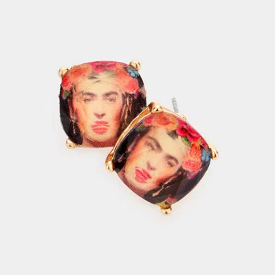 Fashnzfab Frida Kahlo Stud Earrings In Black