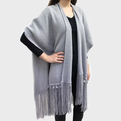 Fashnzfab Fringe Accented Knit Scarf In Gray
