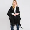 Fashnzfab Fringe Cut Out Knit Ruana Poncho In Black
