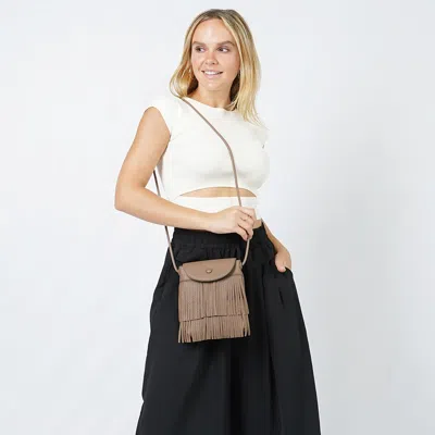 Fashnzfab Fringe Mini Crossbody Bag In Gray
