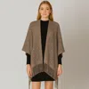 Fashnzfab Fringe Open Knit Crochet Draped Shawl Wrap Ruana Poncho In Brown