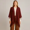 Fashnzfab Fringe Open Knit Crochet Draped Shawl Wrap Ruana Poncho In Brown