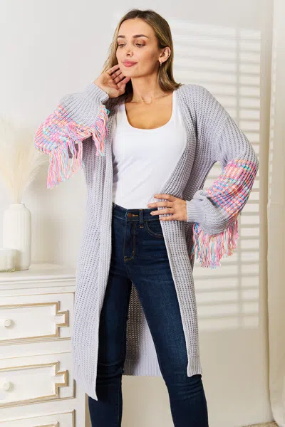 Fashnzfab Fringe Sleeve Dropped Shoulder Cardigan In Multi