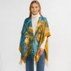 Fashnzfab Fringe Trip Mixe Abstract Swirl Print Kimono Wrap Poncho In Yellow