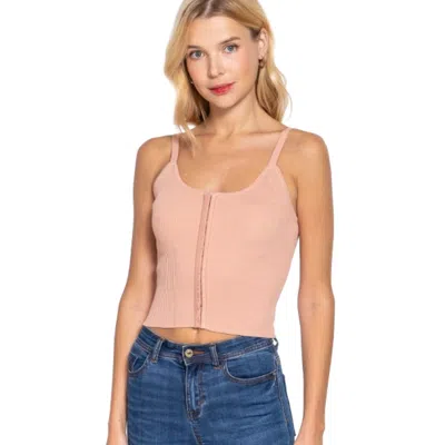 Fashnzfab Front Closure With Hooks Sweater Cami Top In Pink