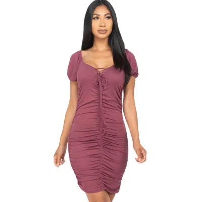 Fashnzfab Front Lace Up Ruched Mini Dress In Black