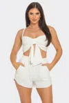 Fashnzfab Front Oversized Bow Twisted Tie Top And Shorts Set In White