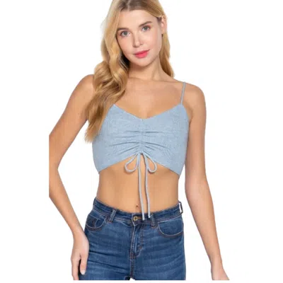 Fashnzfab Front Ruched Detail Sweater Knit Crop Cami Top In Blue