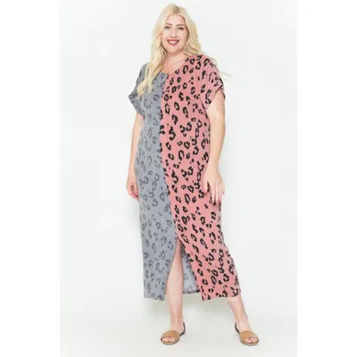 Fashnzfab Front Slit Dolman Leopard Print Maxi Dress In Pink