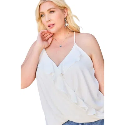 Fashnzfab Front Surplice Ruffle Cami Top In White