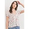 Fashnzfab Front Tie Floral Waffle Top In White