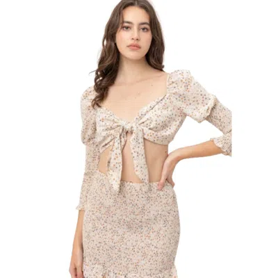 Fashnzfab Front Tie Woven Printed Top In White