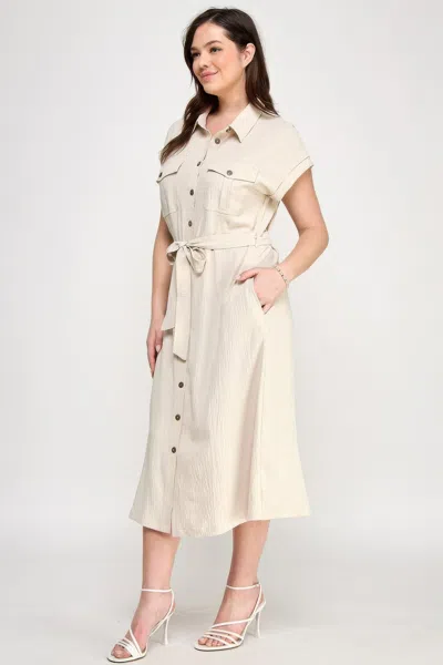 Fashnzfab Front Tied Buttoned Short Sleeve Dress