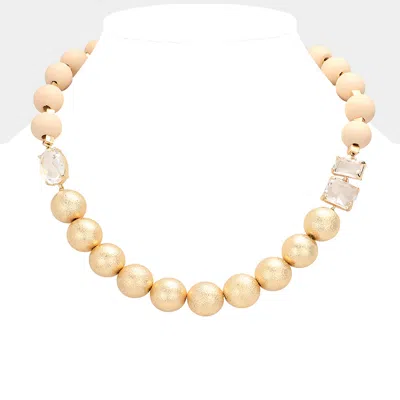 Fashnzfab Frosted Metal Wood Ball Lucite Stone Link Necklace In Neutral