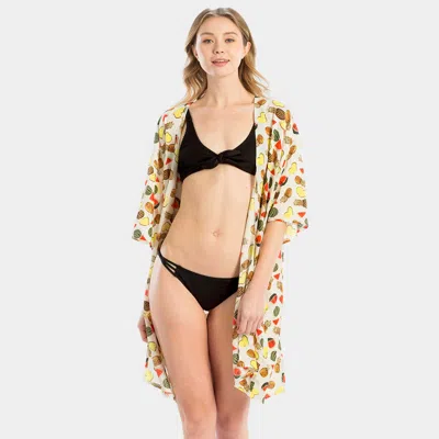Fashnzfab Fruit Print Cover Up Poncho In White