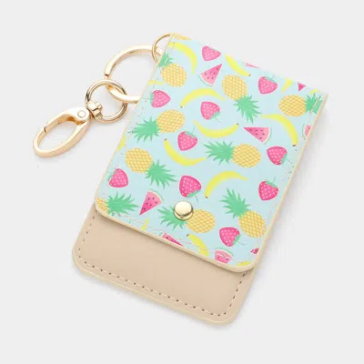 Fashnzfab Fruits Printed Faux Leather Keychain / Card Holder Wallet In Gray