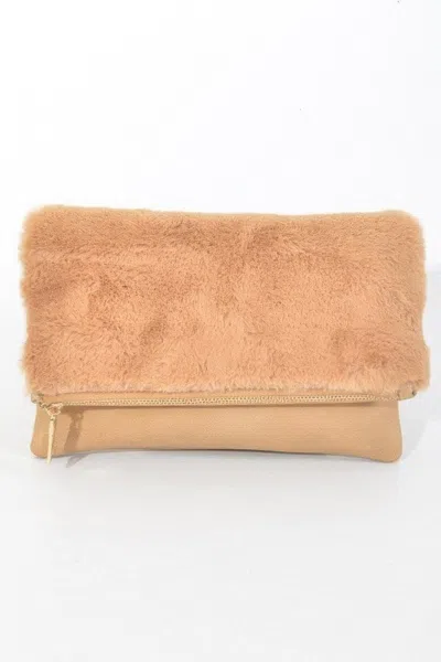 Fashnzfab Fuffy Foldable Hand Clutch In Brown