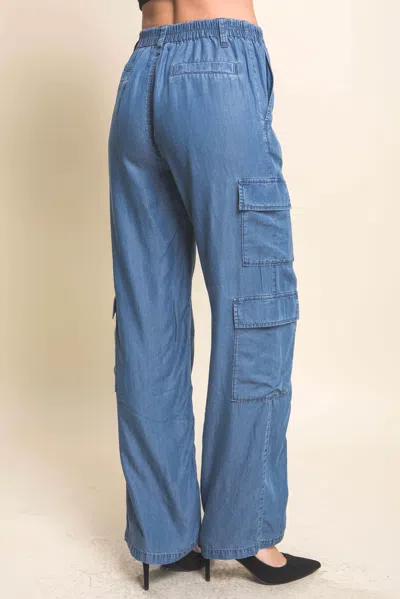 Fashnzfab Full-length Tencel Pants With Cargo Pockets In Blue