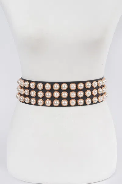 Fashnzfab Full Pearl Studded Waist Belt In Black