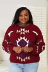 Fashnzfab Full Size Aztec Soft Fuzzy Sweater In Pink