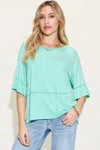 Fashnzfab Full Size Bamboo Round Neck Exposed Seam T-shirt In Multi