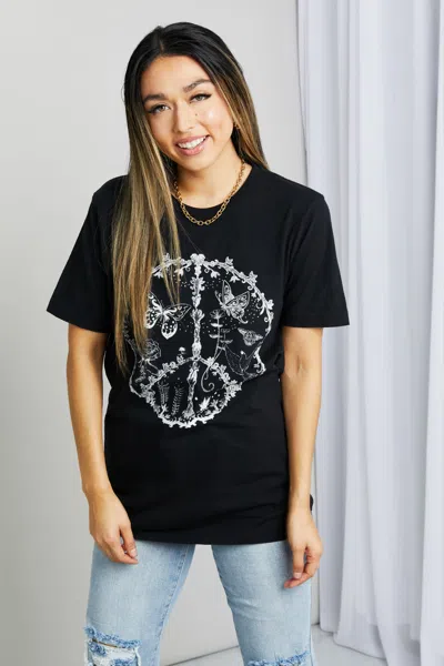 Fashnzfab Full Size Butterfly Graphic Tee Shirt In Black