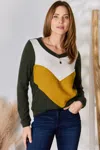 Fashnzfab Full Size Colorblock V-neck Blouse In Green
