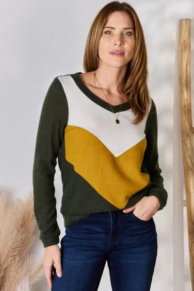 Fashnzfab Full Size Colorblock V-neck Blouse In Green