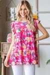 Fashnzfab Full Size Floral Ruffle Sleeve Tiered Blouse In Multi