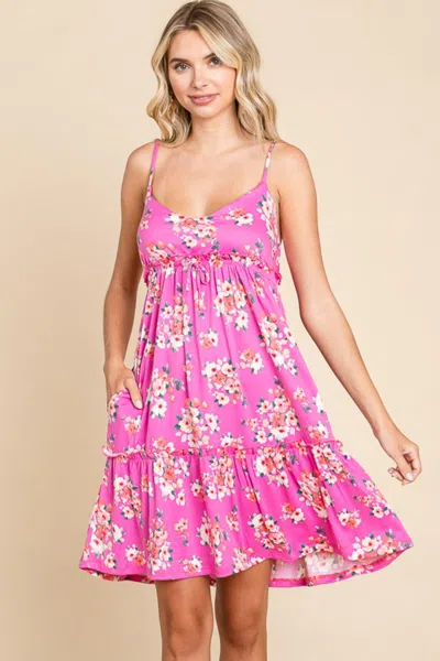 Fashnzfab Full Size Floral Ruffled Cami Dress In Pink