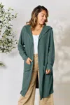 Fashnzfab Full Size Hooded Sweater Cardigan In Blue