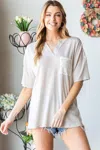 Fashnzfab Full Size Lace Front Pocket Drop Shoulder Top In White