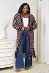 Fashnzfab Full Size Multicolored Open Front Fringe Hem Cardigan In Multi