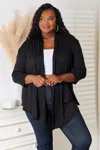Fashnzfab Full Size Open Front Cardigan In Black