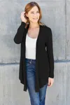 Fashnzfab Full Size Open Front Long Sleeve Cardigan In Black