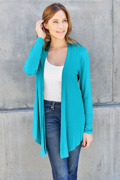 Fashnzfab Full Size Open Front Long Sleeve Cardigan In Blue