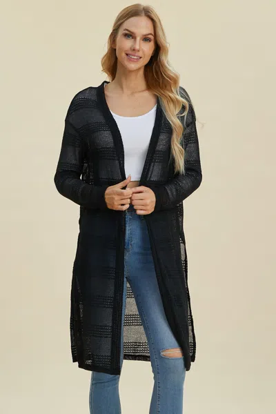 Fashnzfab Full Size Open Front Longline Cardigan In Black
